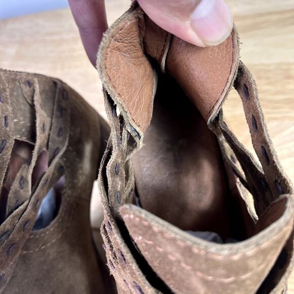Frye Bootie Naomi Pickstitch Women 7B Brown Suede Strappy Ankle Junk Gypsy Boho - Picture 12 of 13